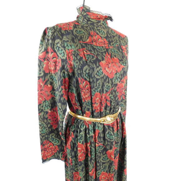 VINTAGE ARAMA PARIS HIGH NECK LACE TRIM WOOL DRESS - Picture 6 of 11